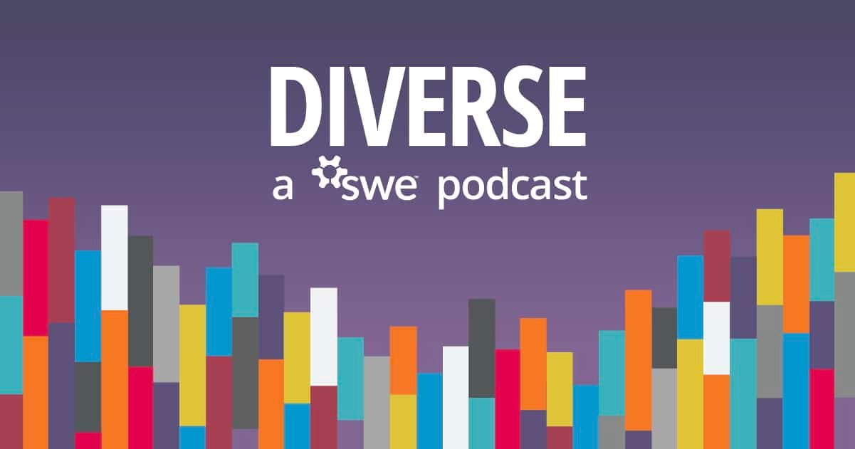 Branded graphic for the engineering podcast Diverse: a SWE Podcast